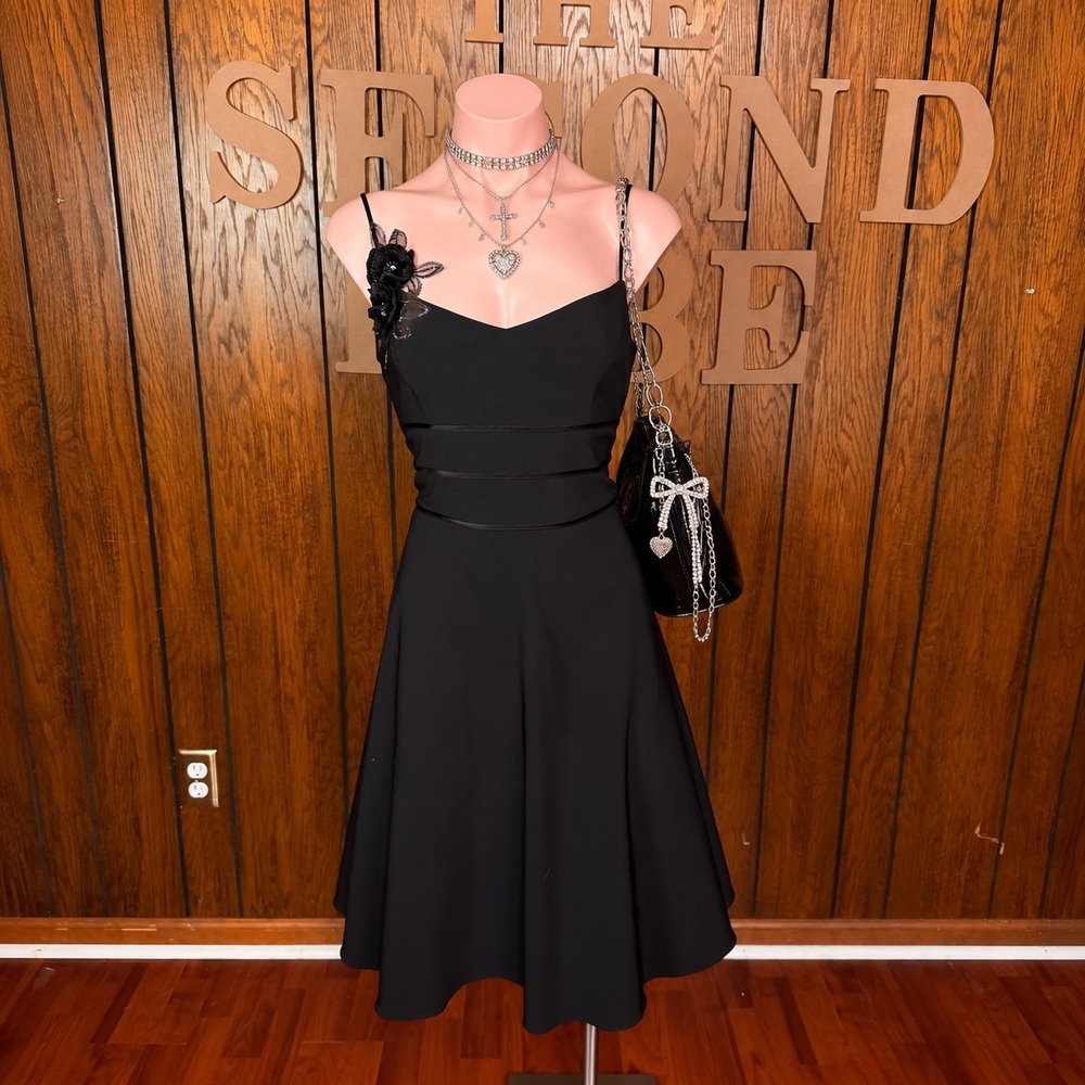 Vtg Y2K Black Fit Flare Dress Teeze Me Women 7 Goth Dark Romantic Coquette Prom